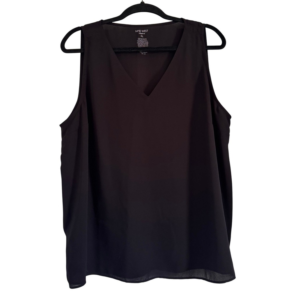 Nine West Adaptive‎ Black Sleeveless Blouse XL V-Neck Hook & Loop Shoulder Top
